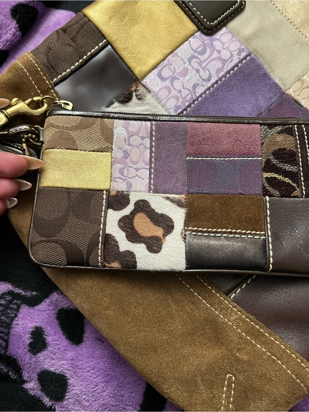 Coach Multicolor Patchwork Leather & Suede Shoulder Bag with Matching Wristlet